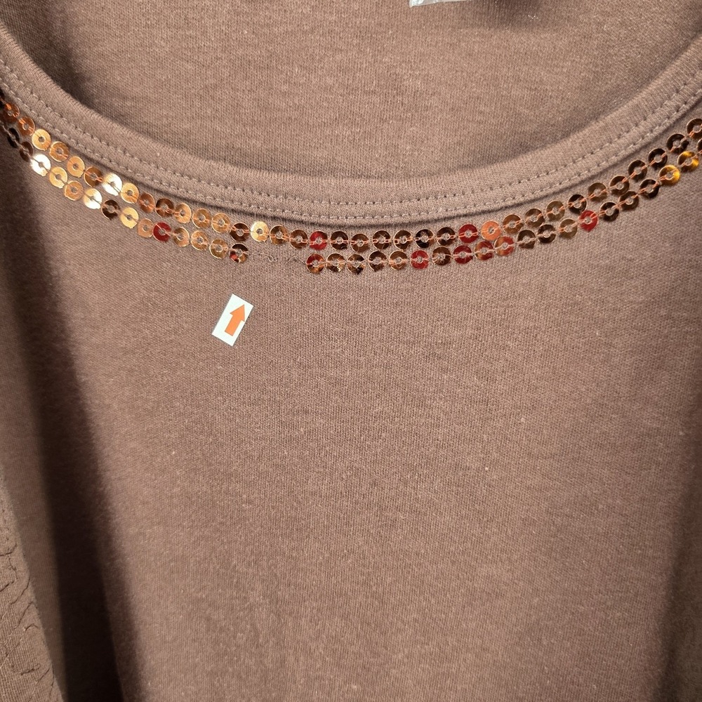 Quacker Factory Brown Sequined 2for1 Cardigan Shell Sweater Layered Look size 1X - Picture 7 of 7
